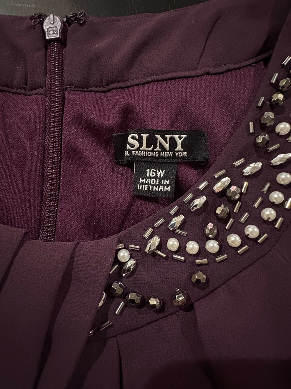 SLNY Dark Plum Beaded-Neck Evening Gown NWOT - Picture 2 of 16